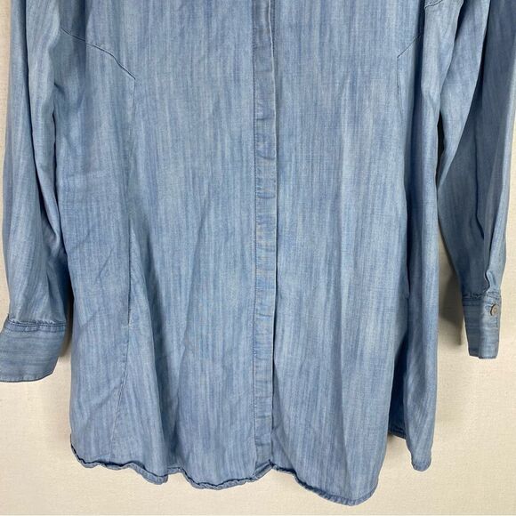Foxcroft Dress Women’s Blue Chambray Button Down Shirt Pockets 100% Tencel 8 - Picture 4 of 11